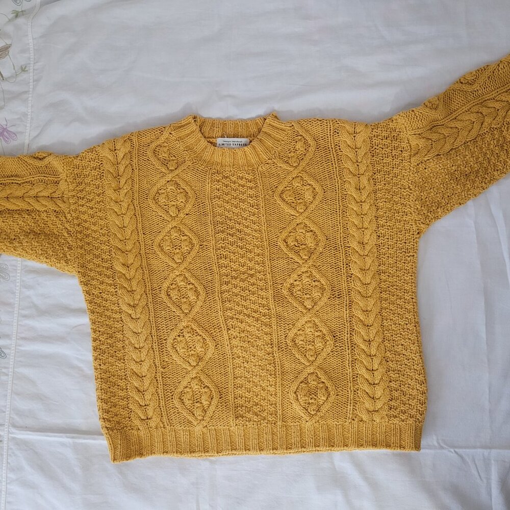 Vintage Yellow Cable Knit Sweater Pullover Limited Express   Size S